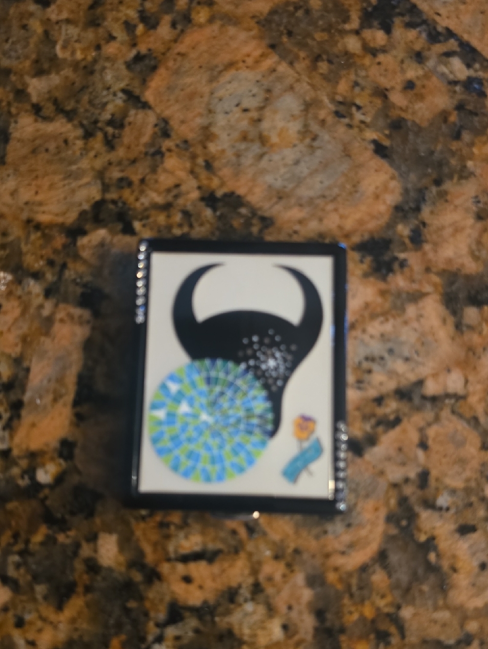 Estee Lauder Compact Case with Black, White, Blue, Green Accents